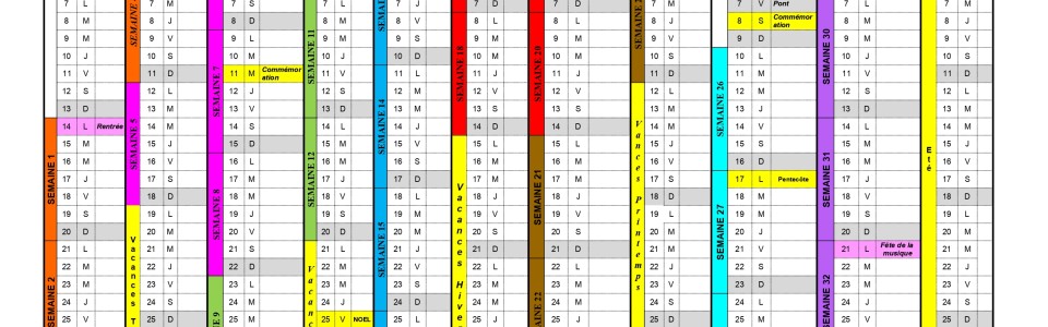LE PLANNING ANNUEL DES SEMAINES DE COURS 26 27
